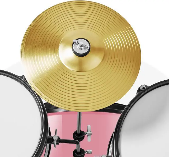 Alt view image 5 of 6 - Gammon 3-Piece Junior Drum Set with Throne - Pink, Complete Beginner Kit with Bass Drum, Toms, Cymbal, Pedal, and Drumsticks