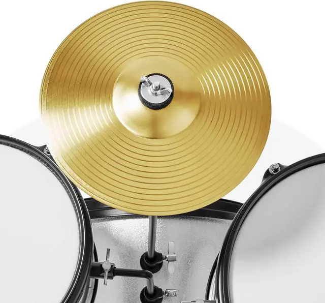 Alt view image 5 of 6 - Gammon 3-Piece Junior Drum Set with Throne - Silver, Complete Beginner Kit with Bass Drum, Toms, Cymbal, Pedal, and Drumsticks