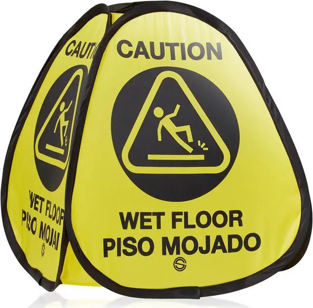 Alt view image 3 of 6 - Dryser 3-Pack 16" Pop-up Caution Wet Floor Signs - Yellow 4-Sided English/Spanish Warnings