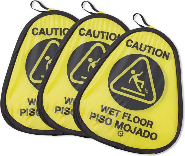 Alt view image 4 of 6 - Dryser 3-Pack 16" Pop-up Caution Wet Floor Signs - Yellow 4-Sided English/Spanish Warnings