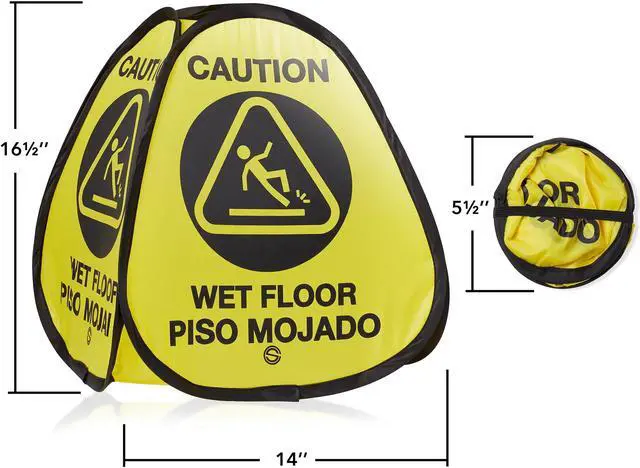 Alt view image 6 of 6 - Dryser 3-Pack 16" Pop-up Caution Wet Floor Signs - Yellow 4-Sided English/Spanish Warnings