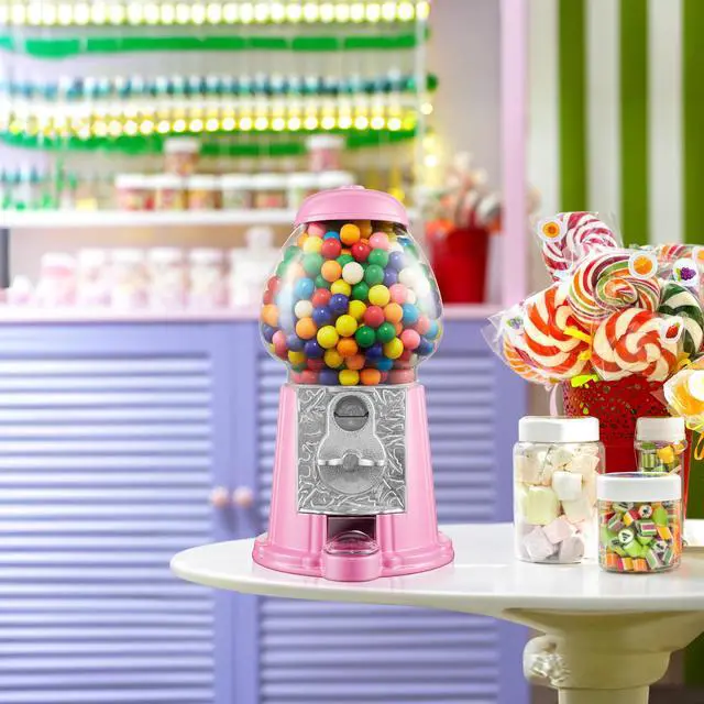 Alt view image 2 of 6 - Olde Midway 12" Gumball Machine with Glass Globe and Metal Base - Pink, Vintage-Style Bubble Gum Candy Dispenser