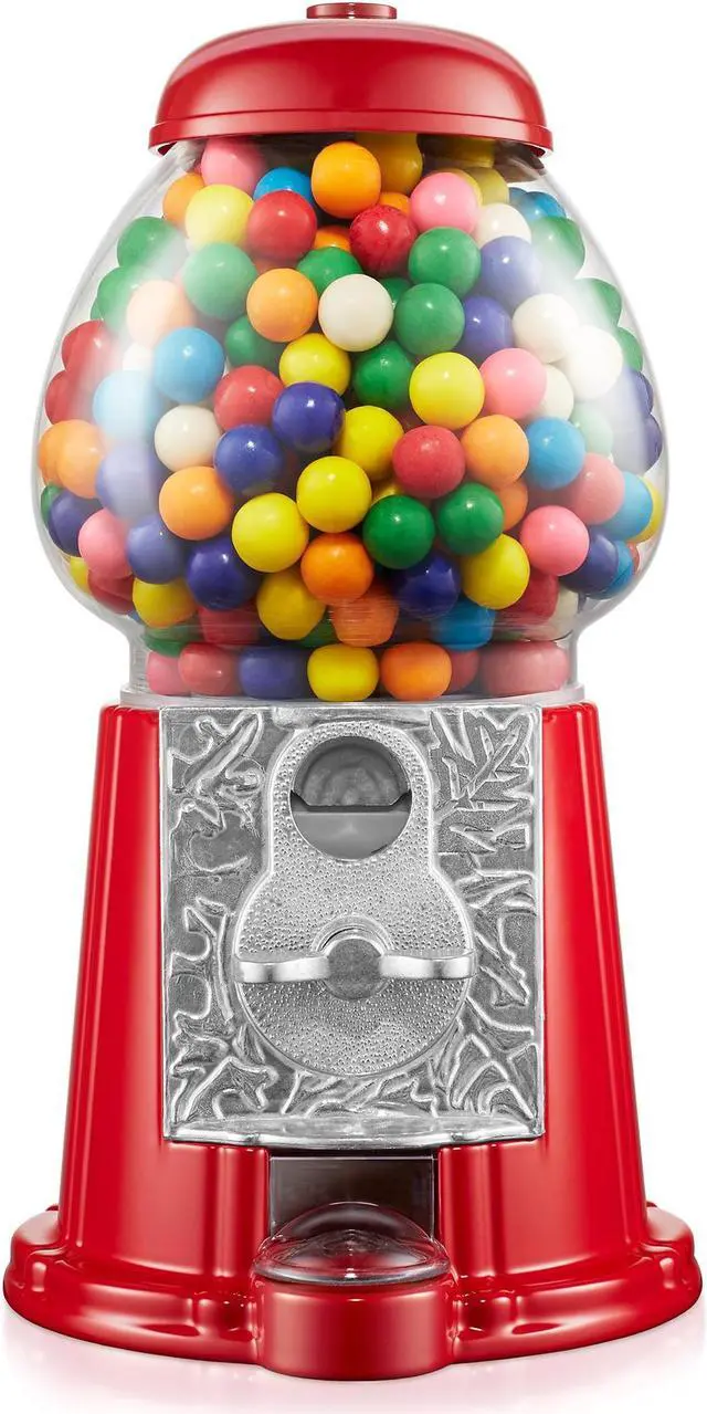 Main image of Olde Midway 12" Gumball Machine with Glass Globe and Metal Base - Red, Vintage-Style Bubble Gum Candy Dispenser