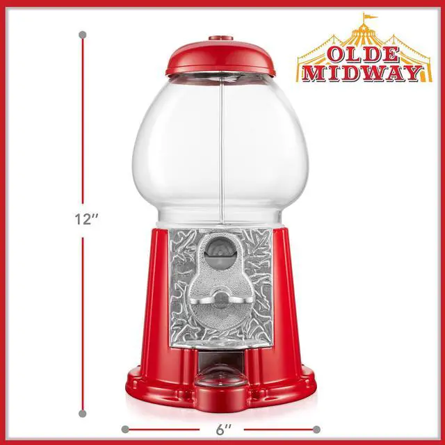 Alt view image 3 of 6 - Olde Midway 12" Gumball Machine with Glass Globe and Metal Base - Red, Vintage-Style Bubble Gum Candy Dispenser