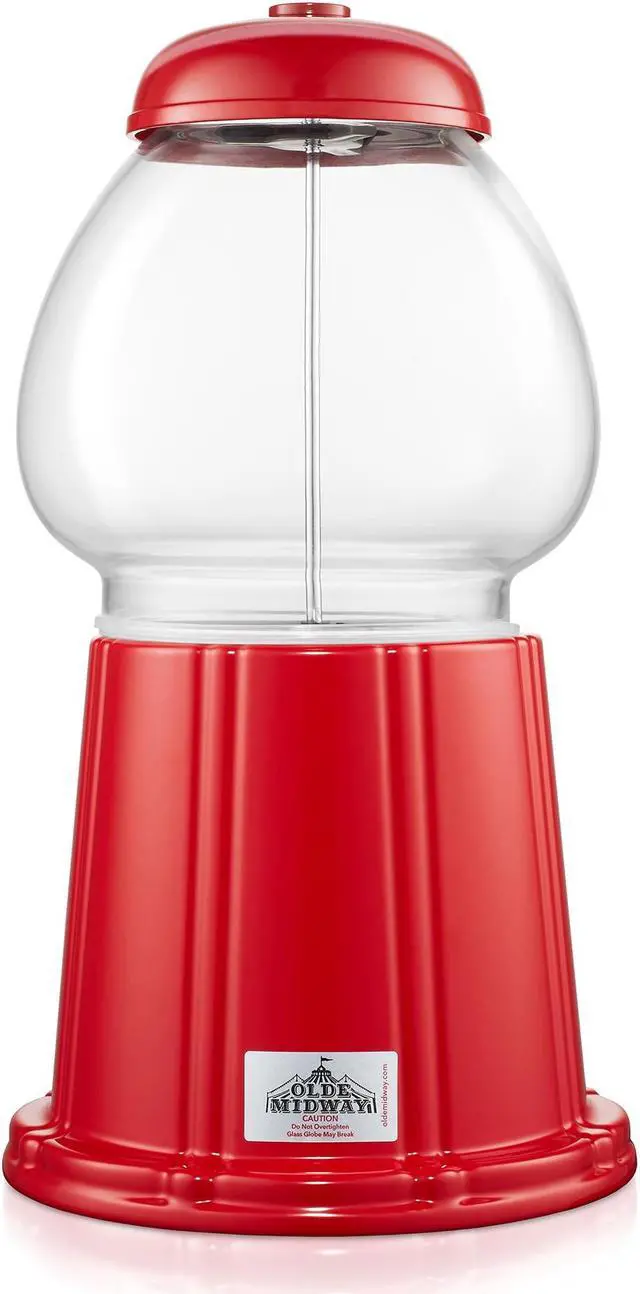 Alt view image 4 of 6 - Olde Midway 12" Gumball Machine with Glass Globe and Metal Base - Red, Vintage-Style Bubble Gum Candy Dispenser
