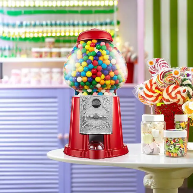 Alt view image 2 of 6 - Olde Midway 15" Gumball Machine with Glass Globe and Metal Base - Red, Vintage-Style Bubble Gum Candy Dispenser