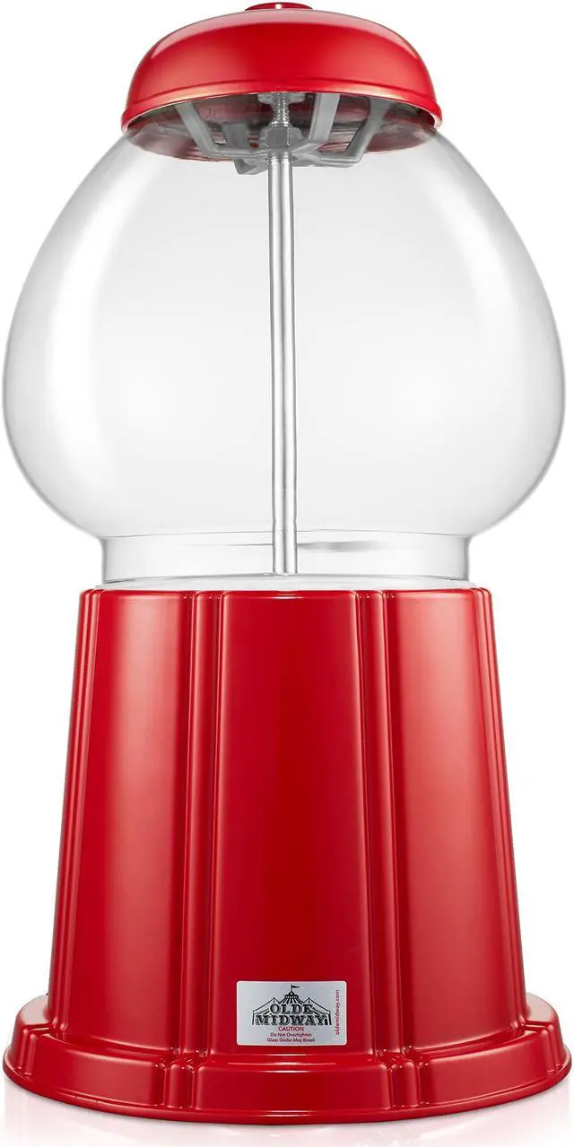 Alt view image 4 of 6 - Olde Midway 15" Gumball Machine with Glass Globe and Metal Base - Red, Vintage-Style Bubble Gum Candy Dispenser