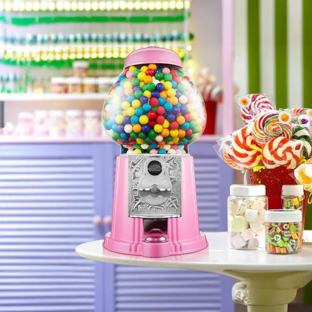 Alt view image 2 of 6 - Olde Midway 15" Gumball Machine with Glass Globe and Metal Base - Pink, Vintage-Style Bubble Gum Candy Dispenser