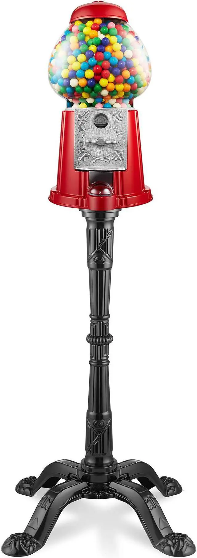 Main image of Olde Midway 15" Gumball Machine with Stand - Red, Vintage-Style Bubble Gum Candy Dispenser with Glass Globe and Metal Base