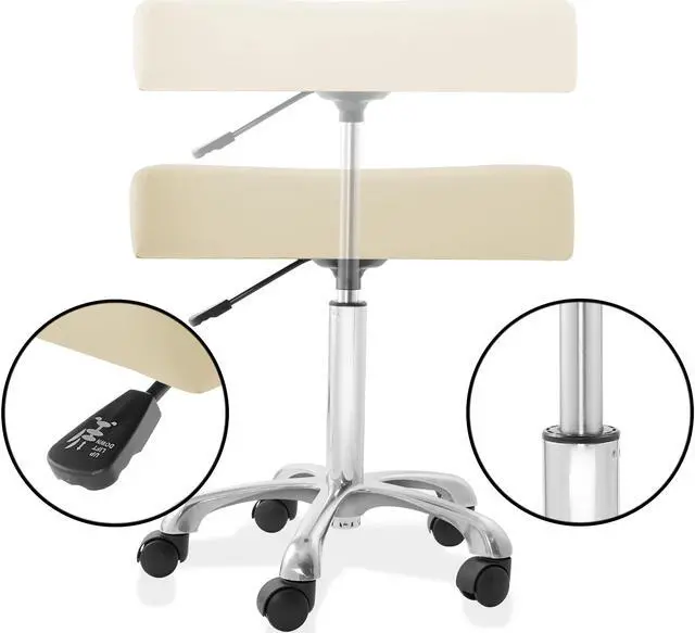 Alt view image 3 of 6 - Saloniture Rolling Hydraulic Salon Stool with Large Seat - Adjustable Swivel Chair for Spa, Shop, Salon, Massage, Medical, Work or Office, Cream