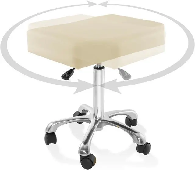 Alt view image 4 of 6 - Saloniture Rolling Hydraulic Salon Stool with Large Seat - Adjustable Swivel Chair for Spa, Shop, Salon, Massage, Medical, Work or Office, Cream