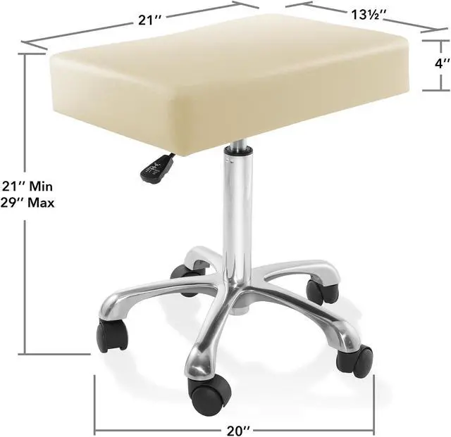 Alt view image 6 of 6 - Saloniture Rolling Hydraulic Salon Stool with Large Seat - Adjustable Swivel Chair for Spa, Shop, Salon, Massage, Medical, Work or Office, Cream