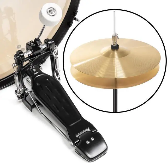 Alt view image 6 of 6 - Gammon Percussion Full Size Complete Adult 5-Piece Drum Set with Cymbals, Stands, Stool, and Sticks - Silver