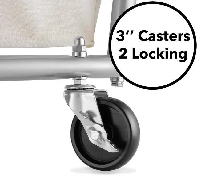 Alt view image 5 of 6 - Dryser Large Commercial Heavy-Duty Rolling Laundry Hamper, Steel Frame Cart on Wheels with Removable Canvas Bin for Hotel or Home - White