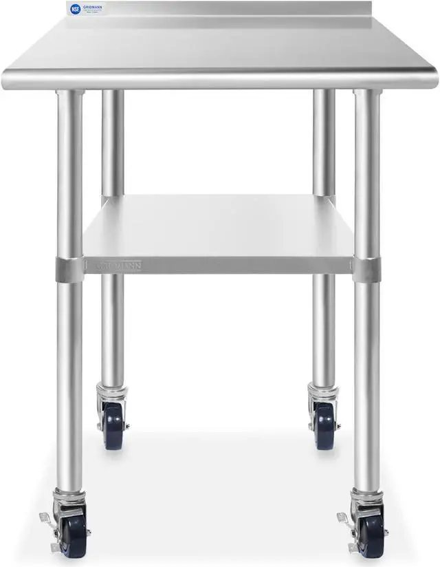 Alt view image 6 of 7 - GRIDMANN NSF Stainless Steel Commercial Kitchen Prep & Work Table w/ Backsplash Plus 4 Casters (Wheels) - 30 in. x 24 in.