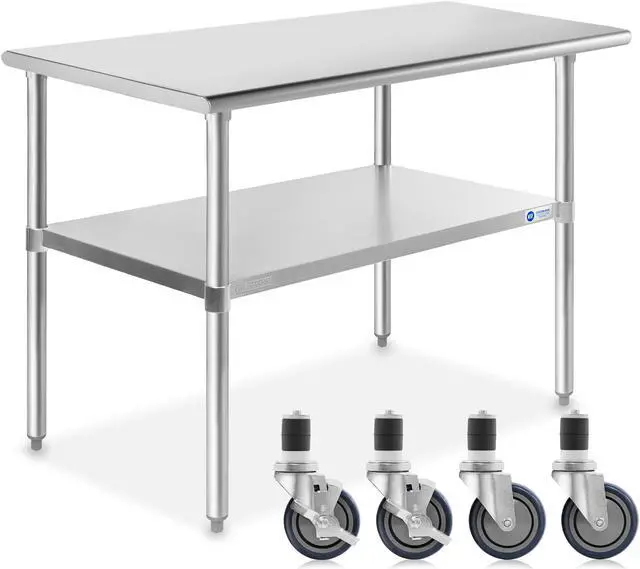 Alt view image 8 of 9 - GRIDMANN NSF Stainless Steel Commercial Kitchen Prep & Work Table w/ 4 Casters (Wheels) - 48 in. x 24 in.