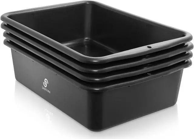 Alt view image 2 of 6 - Jubilee 4-Pk Plastic Storage Bin, Bus Utility Tub - Heavy Duty Commercial Dishwashing Box for Restaurant Kitchen Organization and Storage,  20L Black