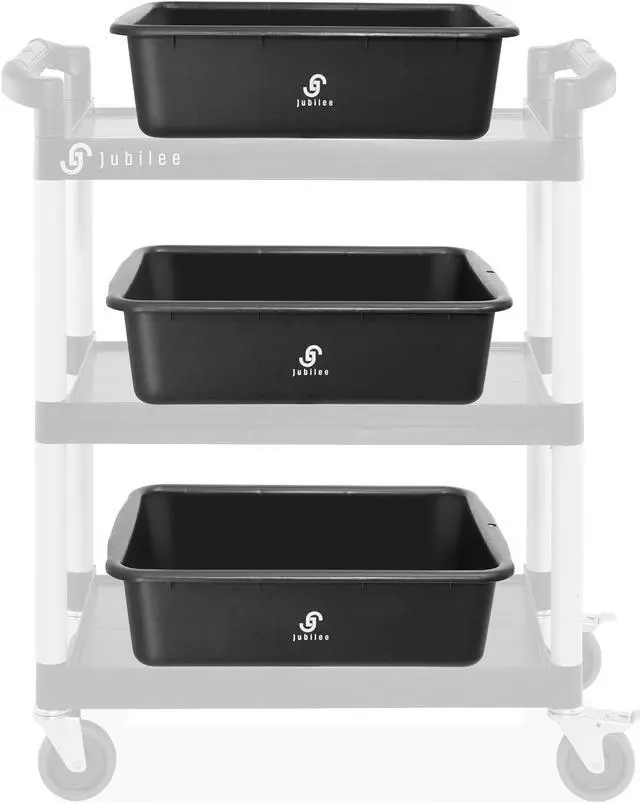 Alt view image 4 of 6 - Jubilee 4-Pk Plastic Storage Bin, Bus Utility Tub - Heavy Duty Commercial Dishwashing Box for Restaurant Kitchen Organization and Storage,  20L Black