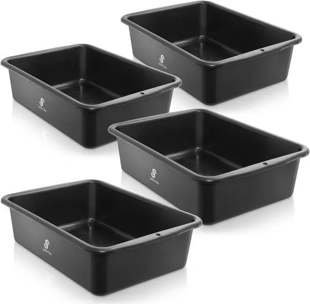 Alt view image 3 of 6 - Jubilee 4-Pk Plastic Storage Bin, Bus Utility Tub - Heavy Duty Commercial Dishwashing Box for Restaurant Kitchen Organization and Storage,  20L Black