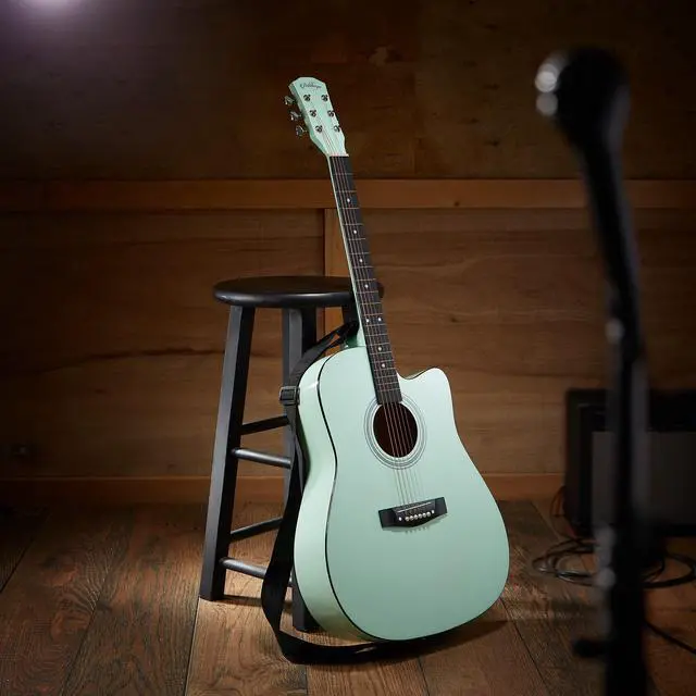 Alt view image 6 of 6 - Ashthorpe 41-inch Beginner Cutaway Acoustic Guitar Package (Mint Green), Full Size Basic Starter Kit w/ Gig Bag, Strings, Strap, Tuner, Picks