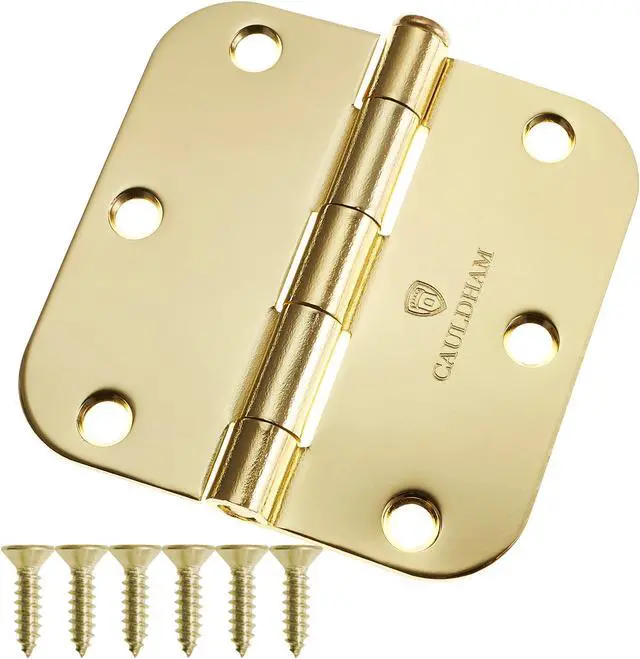 Main image of Cauldham (12 Pack) Heavy-Duty 3-1/2" Interior Door Hinges with 5/8" Radius Corners - Brass