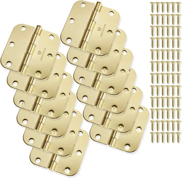 Alt view image 2 of 6 - Cauldham (12 Pack) Heavy-Duty 3-1/2" Interior Door Hinges with 5/8" Radius Corners - Brass