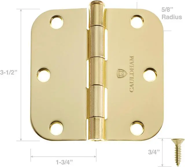 Alt view image 4 of 6 - Cauldham (12 Pack) Heavy-Duty 3-1/2" Interior Door Hinges with 5/8" Radius Corners - Brass