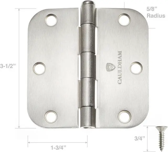 Alt view image 4 of 6 - Cauldham (12 Pack) Heavy-Duty 3-1/2" Interior Door Hinges with 5/8" Radius Corners - Satin Nickel