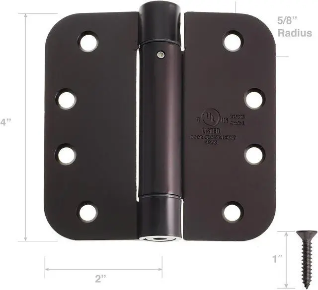 Alt view image 4 of 6 - Cauldham (2 Pack) Heavy-Duty 4" Self-closing Spring Door Hinge with 5/8" Radius Corners, UL Listed - Oil Rubbed Bronze