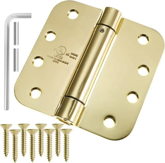 Main image of Cauldham (2 Pack) Heavy-Duty 4" Self-closing Spring Door Hinge with 5/8" Radius Corners, UL Listed - Brass