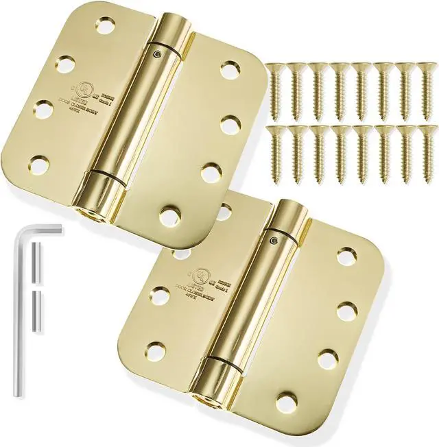 Alt view image 2 of 6 - Cauldham (2 Pack) Heavy-Duty 4" Self-closing Spring Door Hinge with 5/8" Radius Corners, UL Listed - Brass