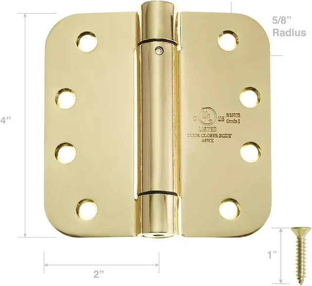 Alt view image 4 of 6 - Cauldham (2 Pack) Heavy-Duty 4" Self-closing Spring Door Hinge with 5/8" Radius Corners, UL Listed - Brass