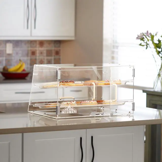 Alt view image 3 of 6 - Olde Midway Pastry Display Case - 2-Tier, Commercial Acrylic Countertop Bakery Display Cabinet with Removable Trays