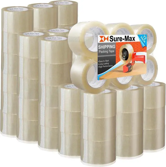 Main image of Sure-Max 72 Rolls Extra-Wide Shipping & Packing Tape (3" x 110 yard/330' each) - Moving & Adhesive Carton Sealing - 2.0mil Clear