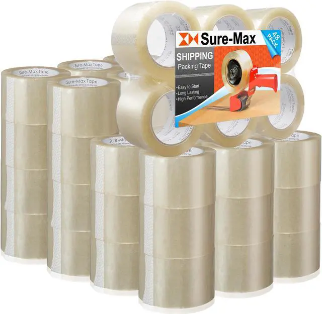 Main image of Sure-Max 48 Rolls Extra-Wide Shipping & Packing Tape (3" x 110 yard/330' each) - Moving & Adhesive Carton Sealing - 2.0mil Clear