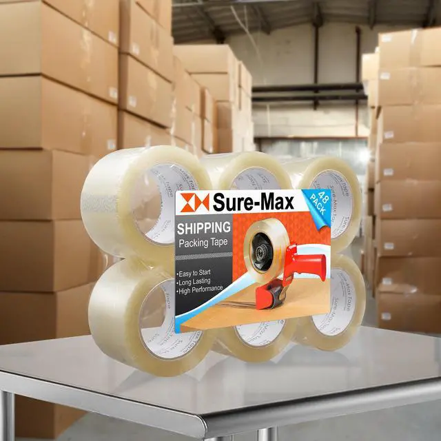 Alt view image 6 of 6 - Sure-Max 48 Rolls Extra-Wide Shipping & Packing Tape (3" x 110 yard/330' each) - Moving & Adhesive Carton Sealing - 2.0mil Clear