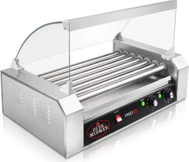 Alt view image 2 of 8 - Olde Midway Electric 18 Hot Dog 7 Roller Grill Cooker Machine with Cover 900-Watt - Commercial Grade
