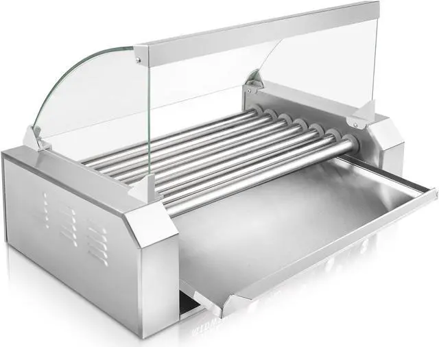 Alt view image 4 of 8 - Olde Midway Electric 18 Hot Dog 7 Roller Grill Cooker Machine with Cover 900-Watt - Commercial Grade