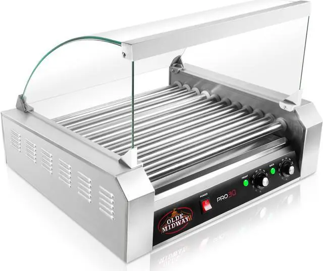 Alt view image 2 of 8 - Olde Midway Electric 30 Hot Dog 11 Roller Grill Cooker Machine with Cover 1400-Watt - Commercial Grade