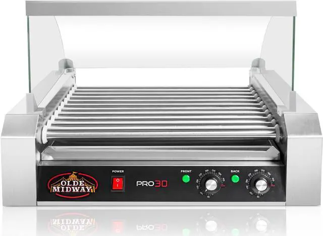 Alt view image 3 of 8 - Olde Midway Electric 30 Hot Dog 11 Roller Grill Cooker Machine with Cover 1400-Watt - Commercial Grade
