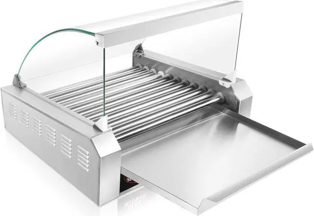 Alt view image 4 of 8 - Olde Midway Electric 30 Hot Dog 11 Roller Grill Cooker Machine with Cover 1400-Watt - Commercial Grade