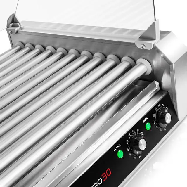 Alt view image 5 of 8 - Olde Midway Electric 30 Hot Dog 11 Roller Grill Cooker Machine with Cover 1400-Watt - Commercial Grade