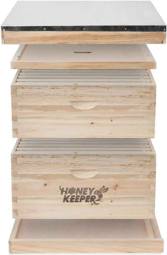 Alt view image 3 of 6 - Honey Keeper Beehive 20 Frame Complete Box Kit (10 Deep and 10 Medium) with Metal Roof for Langstroth Beekeeping