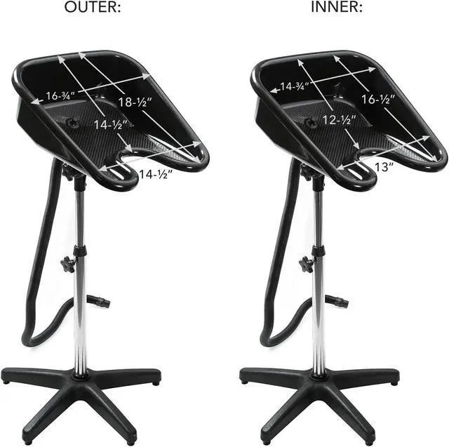 Alt view image 4 of 5 - Saloniture Portable Salon Basin Shampoo Sink with Drain - Black - Adjustable Height