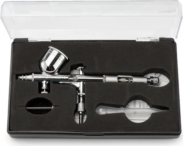 Alt view image 4 of 5 - PointZero Dual-Action 9cc Gravity-Feed Airbrush Set w/ MAC Valve - .2mm Nozzle
