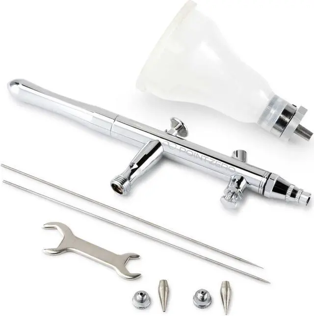 Alt view image 3 of 5 - PointZero Dual-Action 4-Color Changing Airbrush Set w/ MAC Valve - 3 Tip Set (.3mm .5mm .8mm)