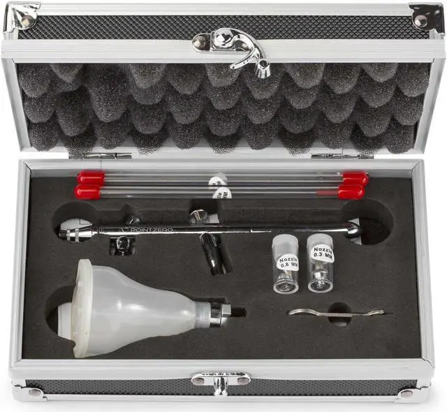 Alt view image 4 of 5 - PointZero Dual-Action 4-Color Changing Airbrush Set w/ MAC Valve - 3 Tip Set (.3mm .5mm .8mm)