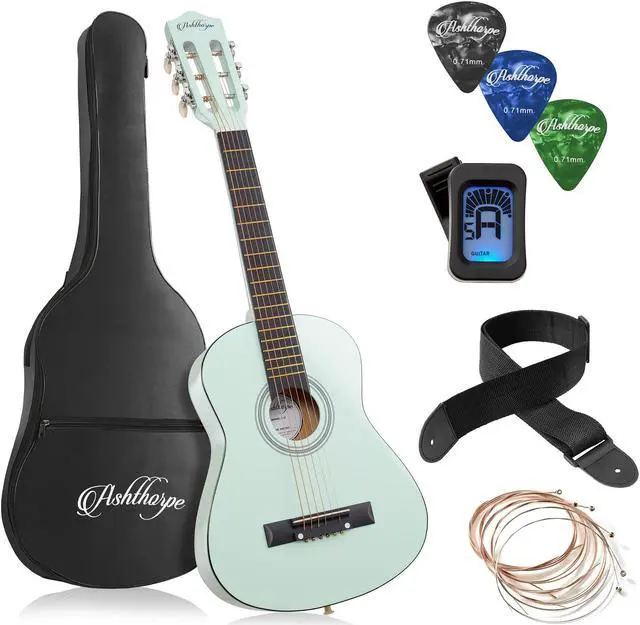 Main image of Ashthorpe 30-inch Beginner Acoustic Guitar Package (Mint Green), Basic Starter Kit w/ Gig Bag, Strings, Strap, Tuner, Picks