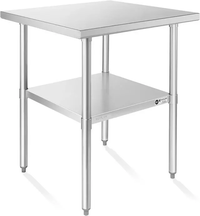 Main image of KUTLER Stainless Steel Table 30 x 30 Inches, NSF Heavy Duty Commercial Kitchen Prep and Work Table with Undershelf for Restaurant, Hotel, Home
