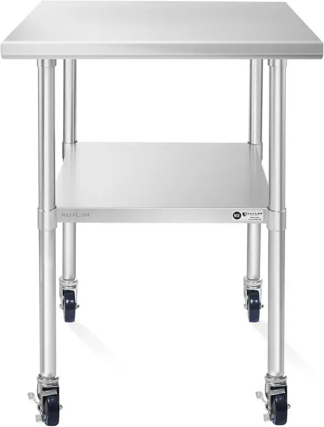 Alt view image 2 of 6 - KUTLER Stainless Steel Table 24 x 24 Inches with Caster Wheels, NSF Heavy Duty Commercial Prep and Work Table with Undershelf for Restaurant, Hotel, Home